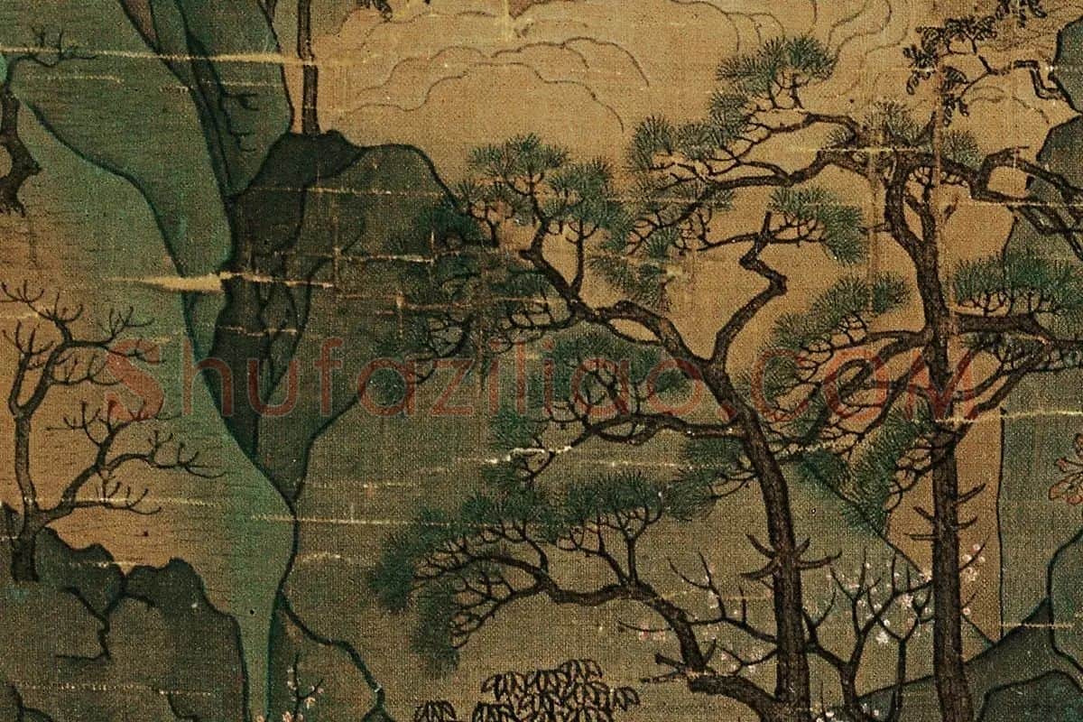 青绿山水人物画《明皇幸蜀图》高清大图局部细节 (6)
