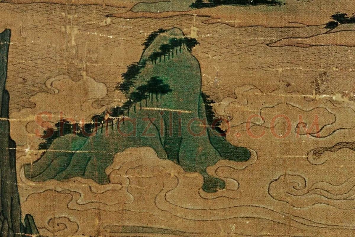 青绿山水人物画《明皇幸蜀图》高清大图局部细节 (7)