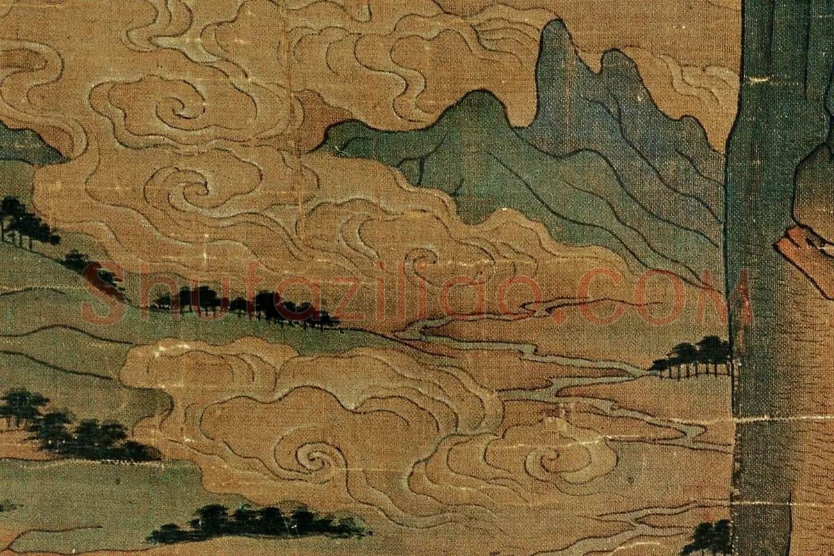 青绿山水人物画《明皇幸蜀图》高清大图局部细节 (8)