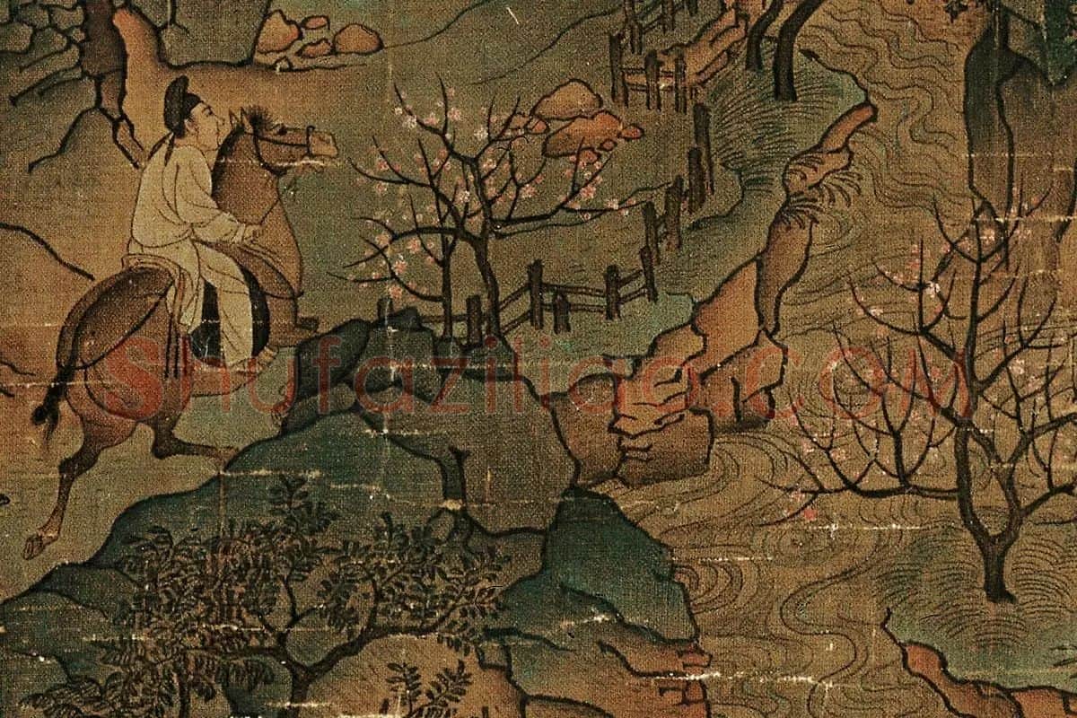 青绿山水人物画《明皇幸蜀图》高清大图局部细节 (12)