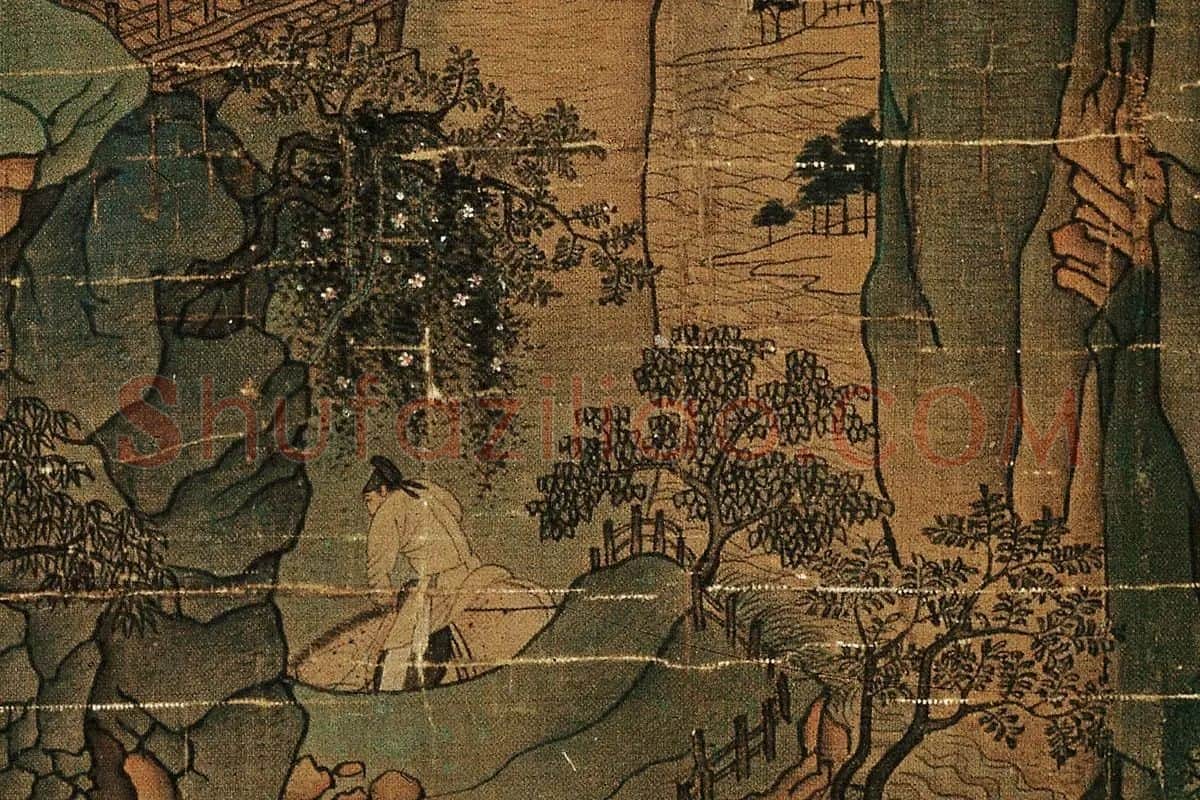 青绿山水人物画《明皇幸蜀图》高清大图局部细节 (13)