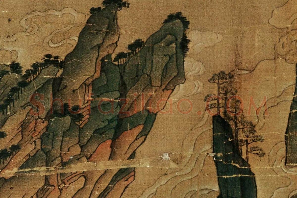 青绿山水人物画《明皇幸蜀图》高清大图局部细节 (15)