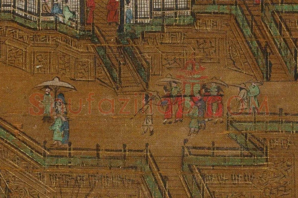 青绿山水楼阁《京畿瑞雪图》高清大图局部细节 (7)