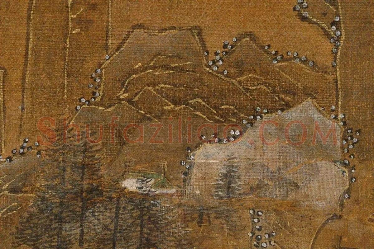 青绿山水楼阁《京畿瑞雪图》高清大图局部细节 (10)