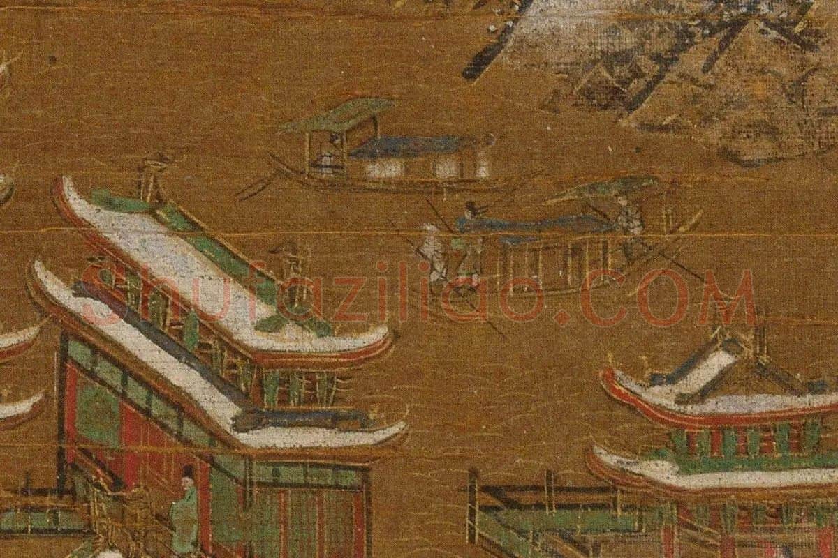 青绿山水楼阁《京畿瑞雪图》高清大图局部细节 (15)