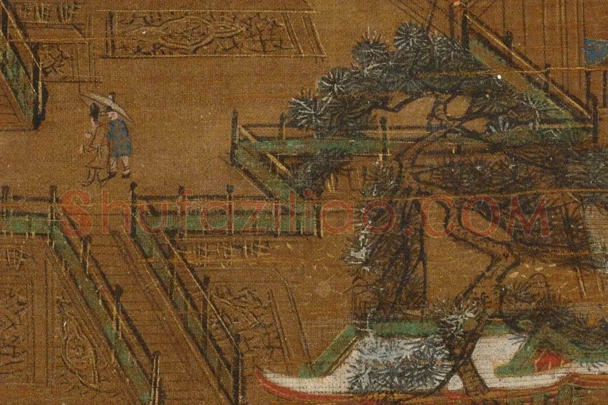 青绿山水楼阁《京畿瑞雪图》高清大图局部细节 (17)