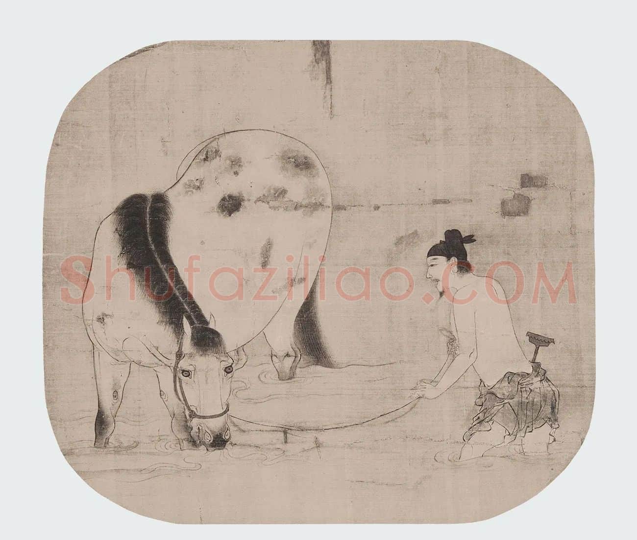 清溪饮马图_国画马图