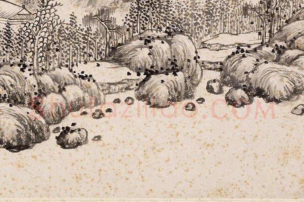 吴大澂山水画《秋山萧寺图》局部 (2)