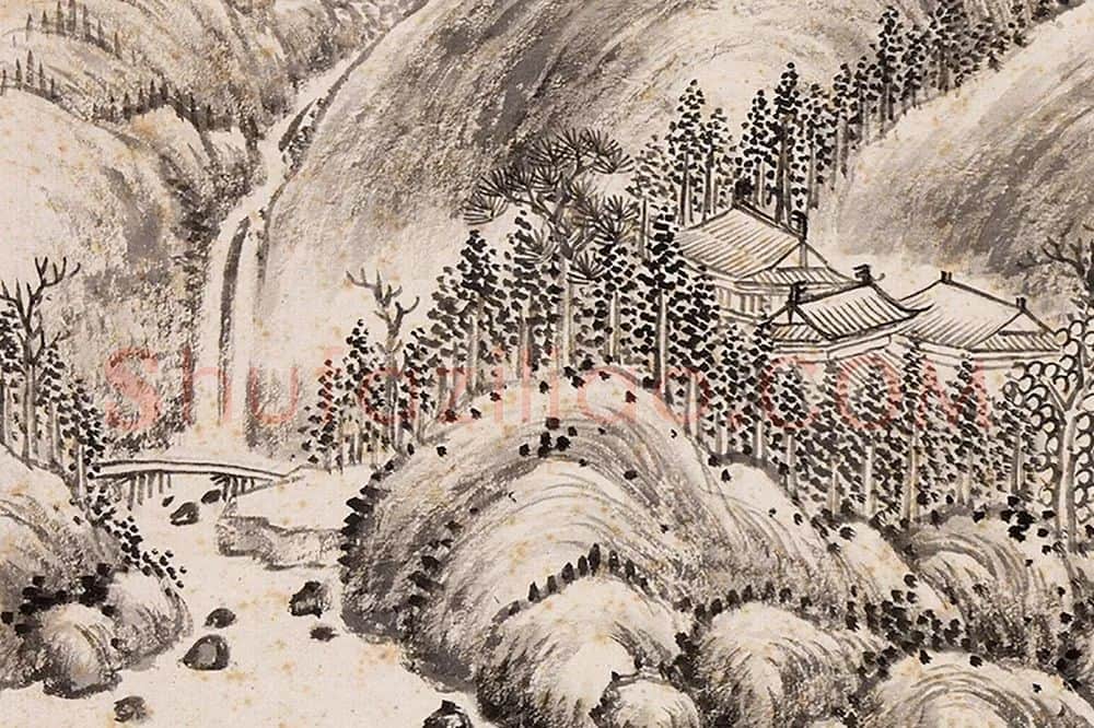吴大澂山水画《秋山萧寺图》局部 (3)