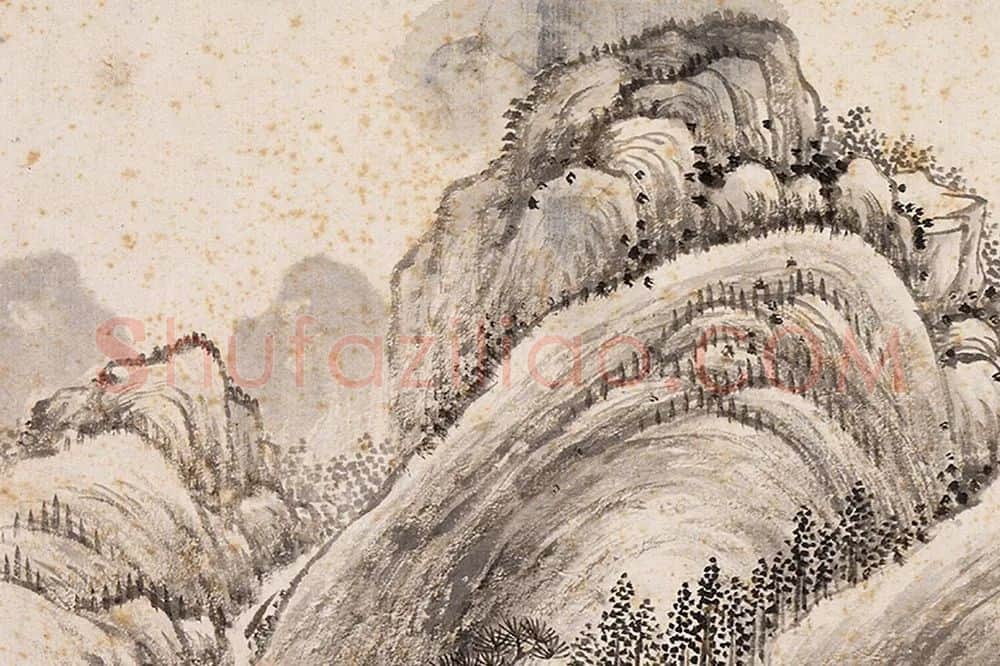 吴大澂山水画《秋山萧寺图》局部 (4)