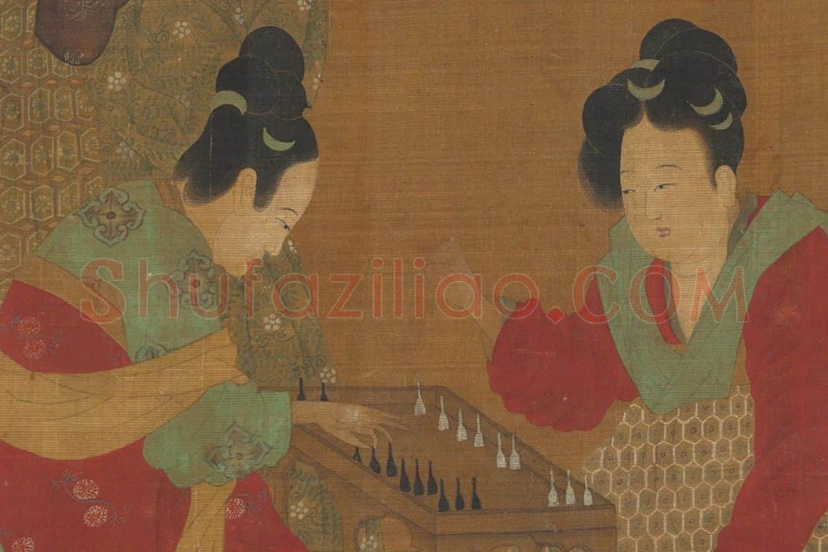 唐·周昉人物画卷《内人双陆图》高清大图局部 (2)