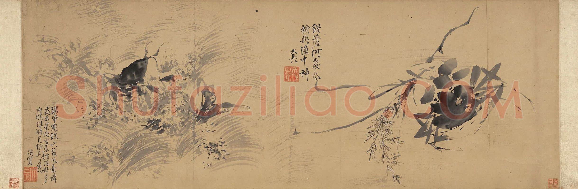 徐渭水墨作品《蟹鱼图》高清大图