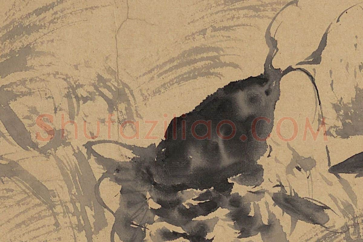 徐渭水墨作品《蟹鱼图》高清大图局部细节 (1)
