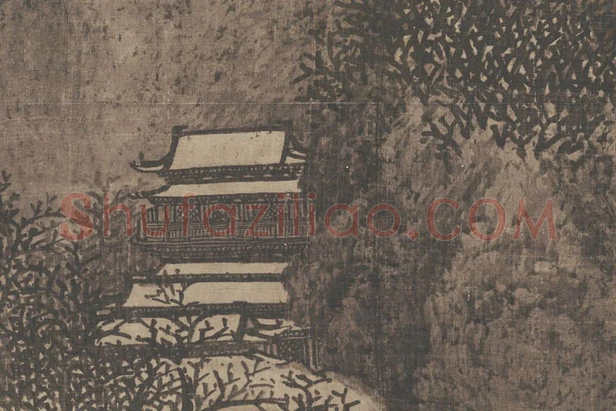 范宽雪景山水画《雪景寒林图》高清大图局部细节 (7)