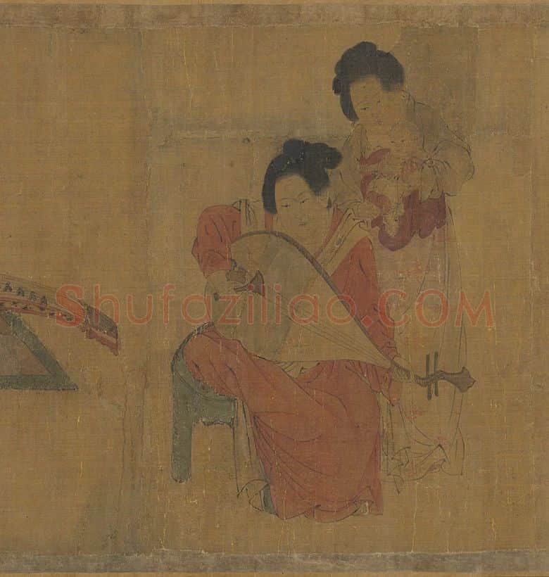 周昉人物画《调婴图》卷_08