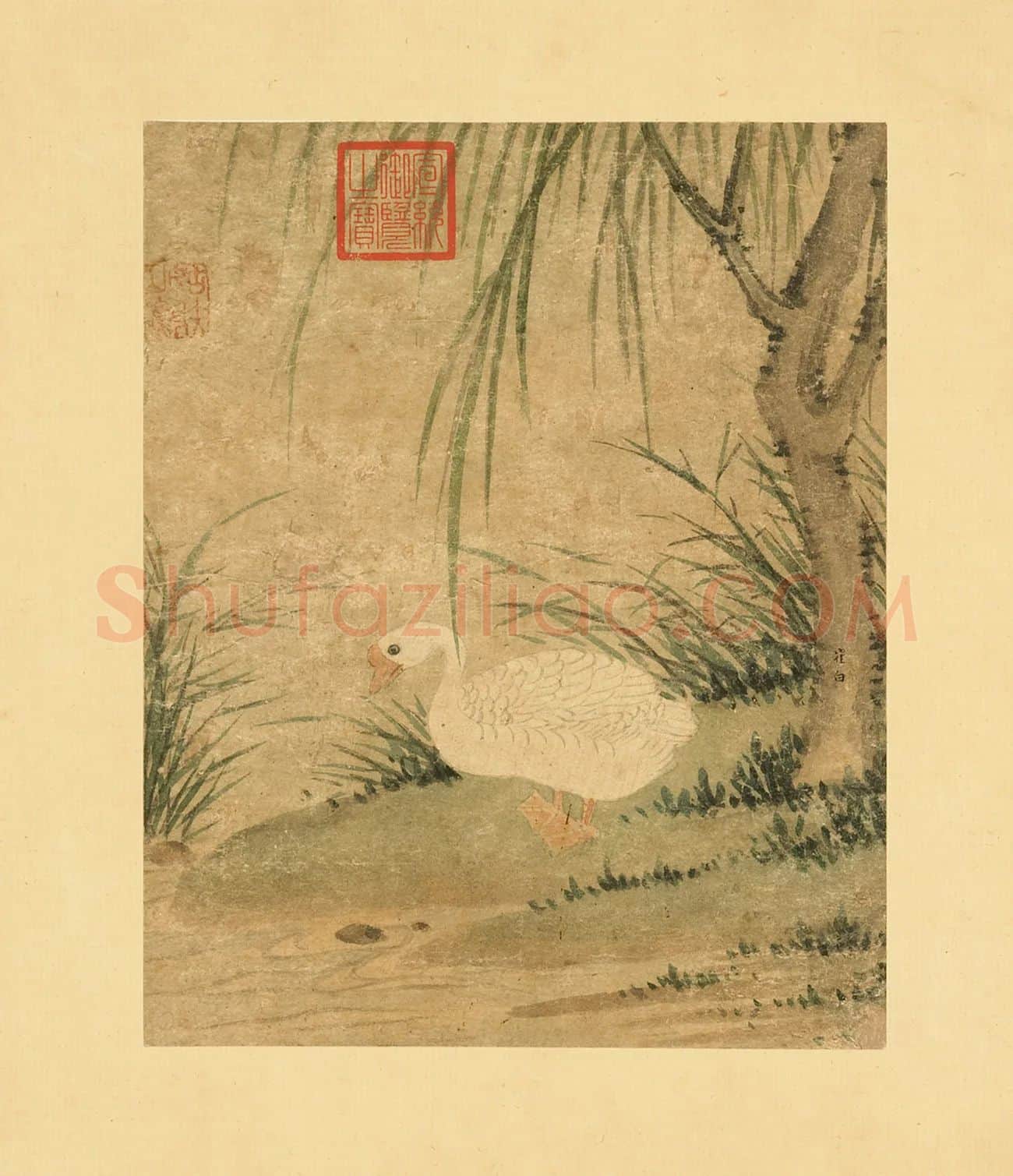崔白画鹅《柳阴戏鹅图》