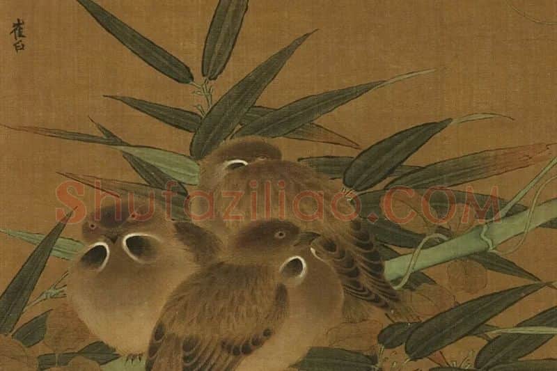 崔白花鸟画《竹雀樱桃图》局部 (2)