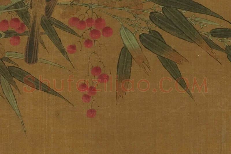 崔白花鸟画《竹雀樱桃图》局部 (3)