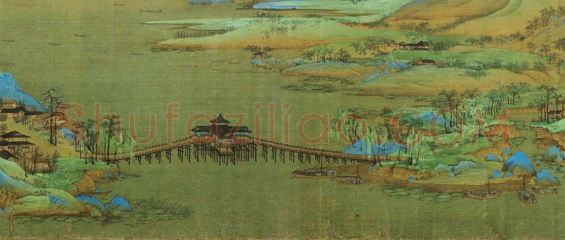 青绿山水画《千里江山图》中的夸江大桥