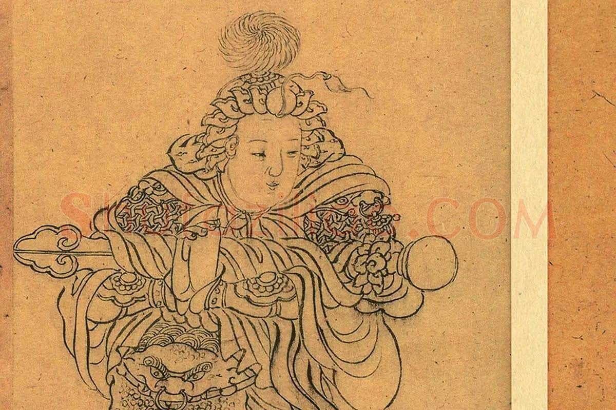 清人白描人物画《观音像与韦陀像》局部 (2)