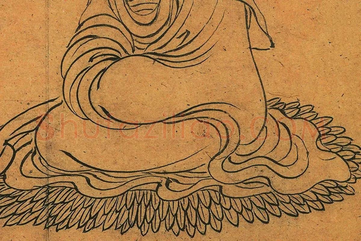 清人白描人物画《观音像与韦陀像》局部 (3)
