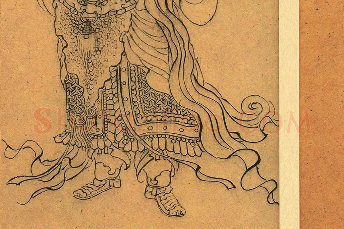 清人白描人物画《观音像与韦陀像》局部 (4)