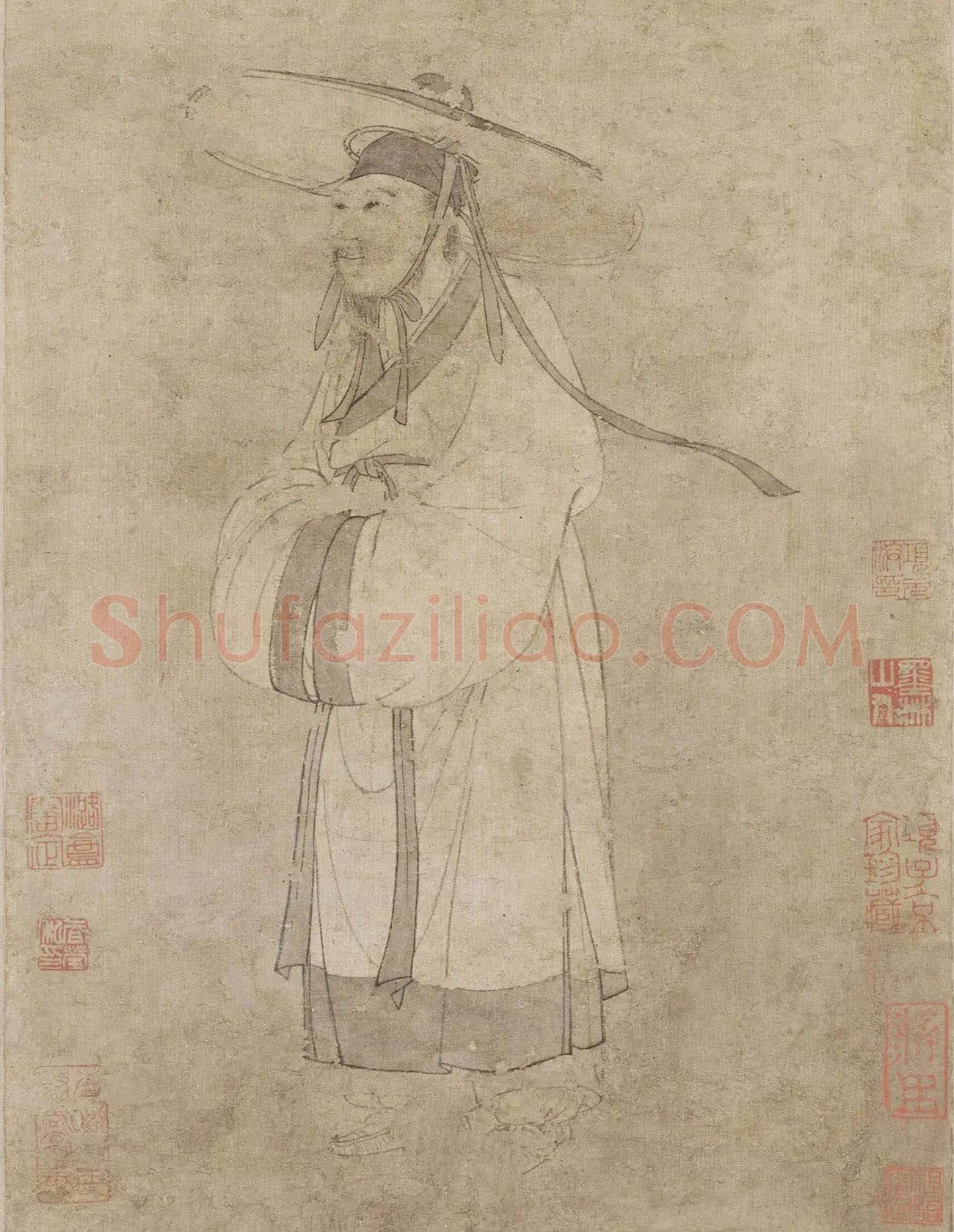 赵孟頫白描人物画《杜甫像》高清大图
