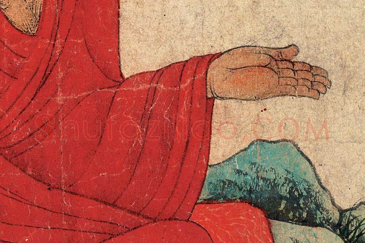 赵孟頫人物画《红衣罗汉图》高清大图局部细节 (4)