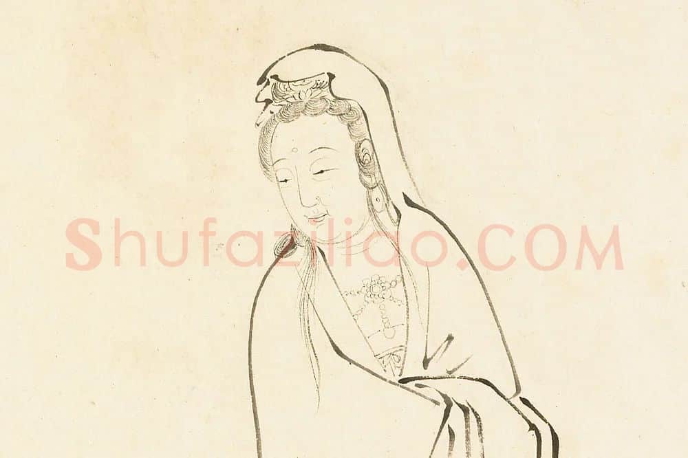 丁云鹏白描画《观音大士像》局部 (1)
