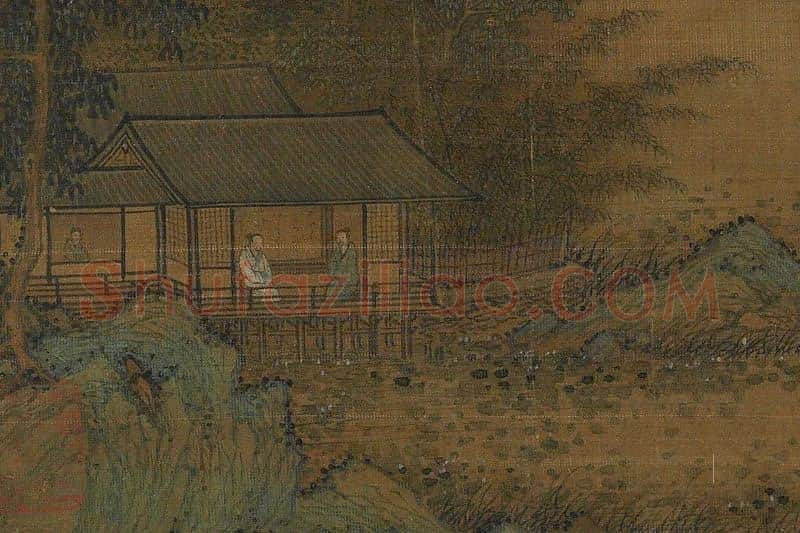 李唐山水团扇《竹阁延宾》局部 (1)