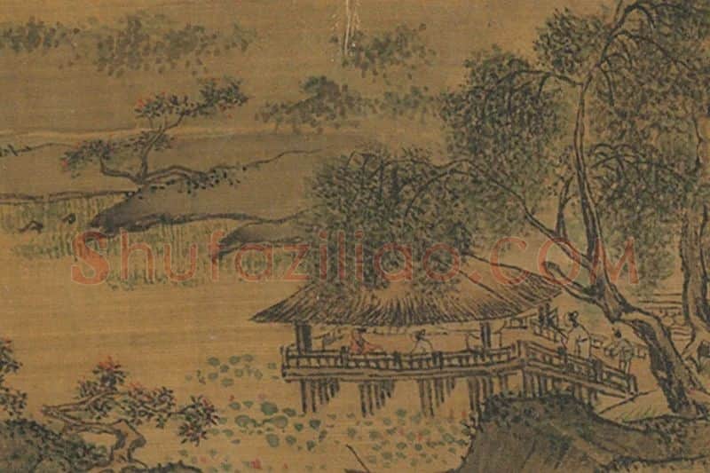 03-宋李唐画四时山水《荷阁浮香》局部