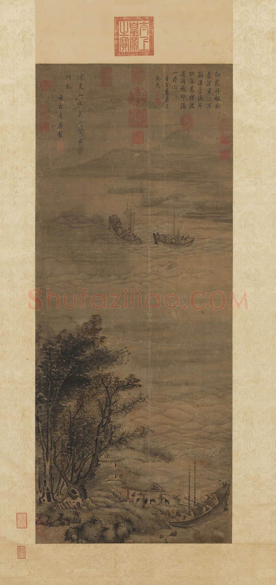 李唐山水画《秋江待渡》轴