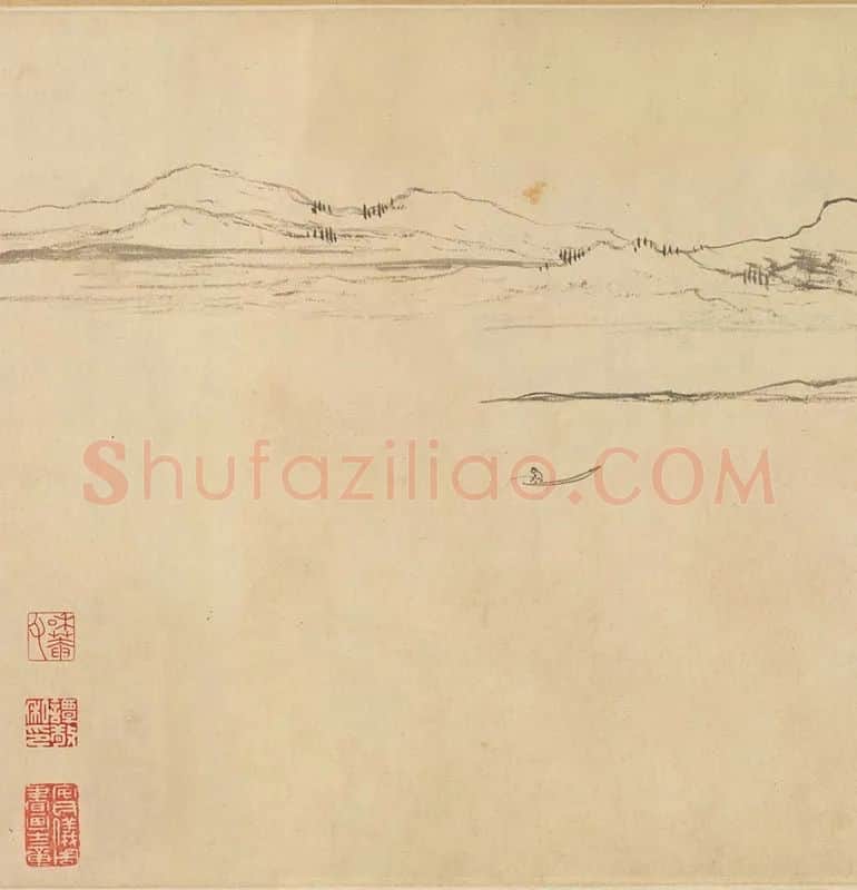 赵孟頫山水画《双松平远图》全卷_07