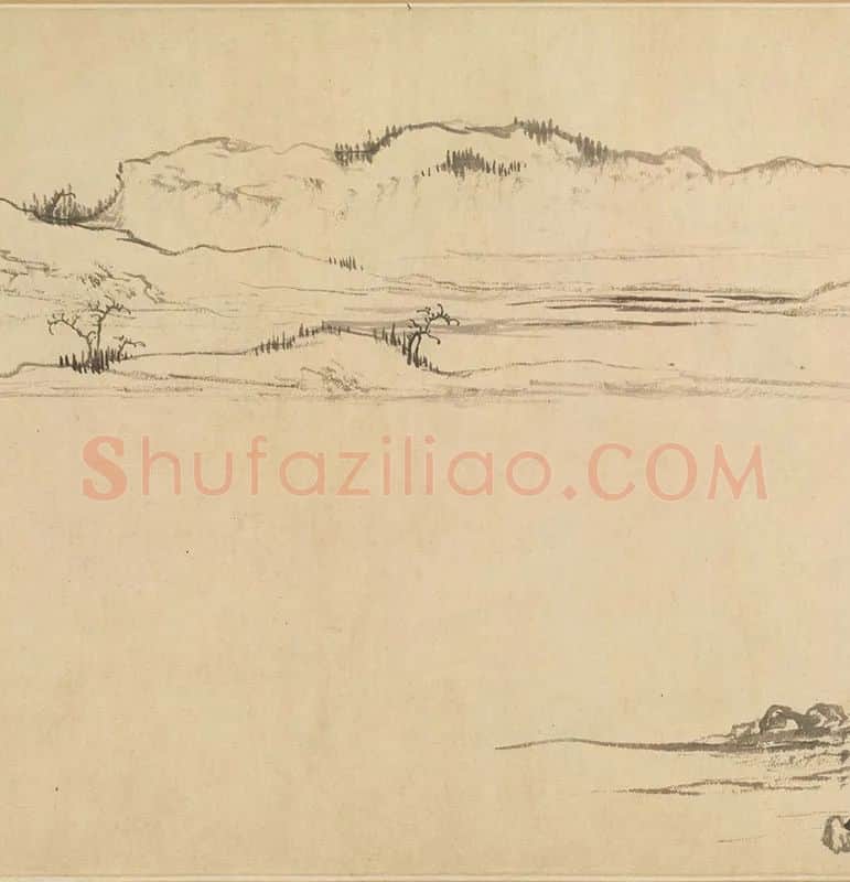 赵孟頫山水画《双松平远图》全卷_08