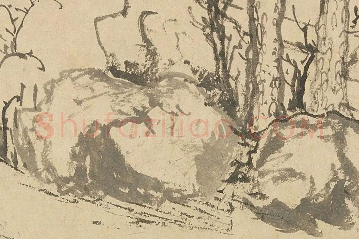 赵孟頫山水画作品《双松平远图》局部 (10)