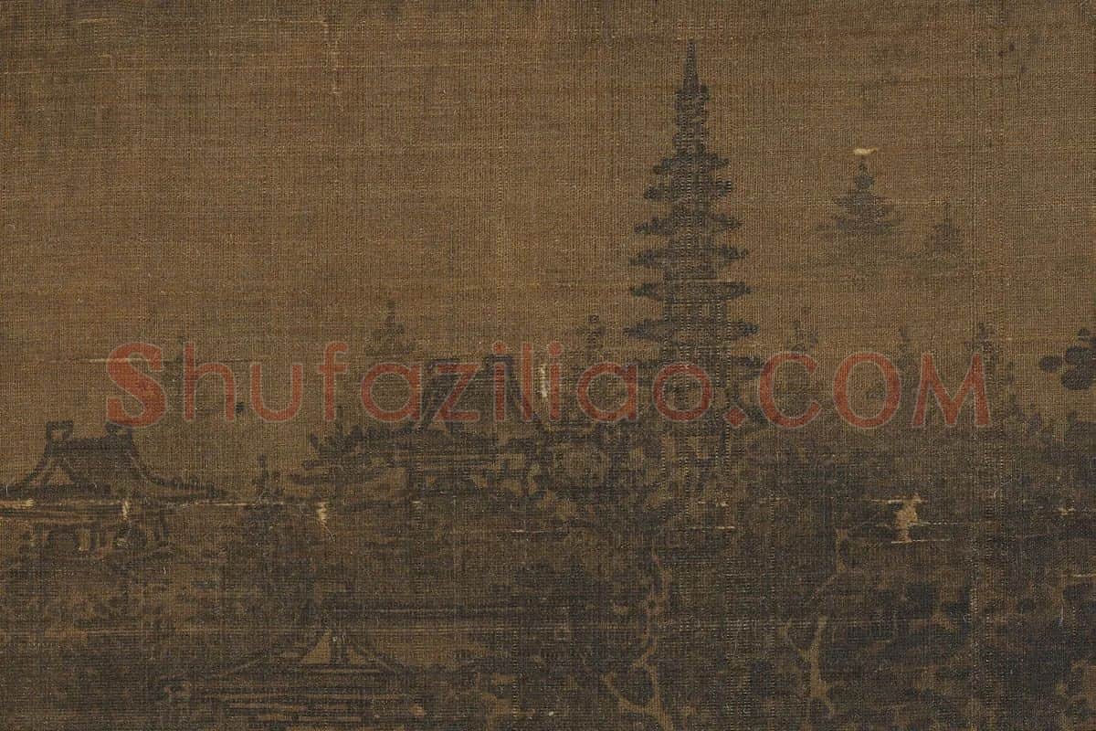 李唐山水画《烟岚萧寺图》局部 (3)