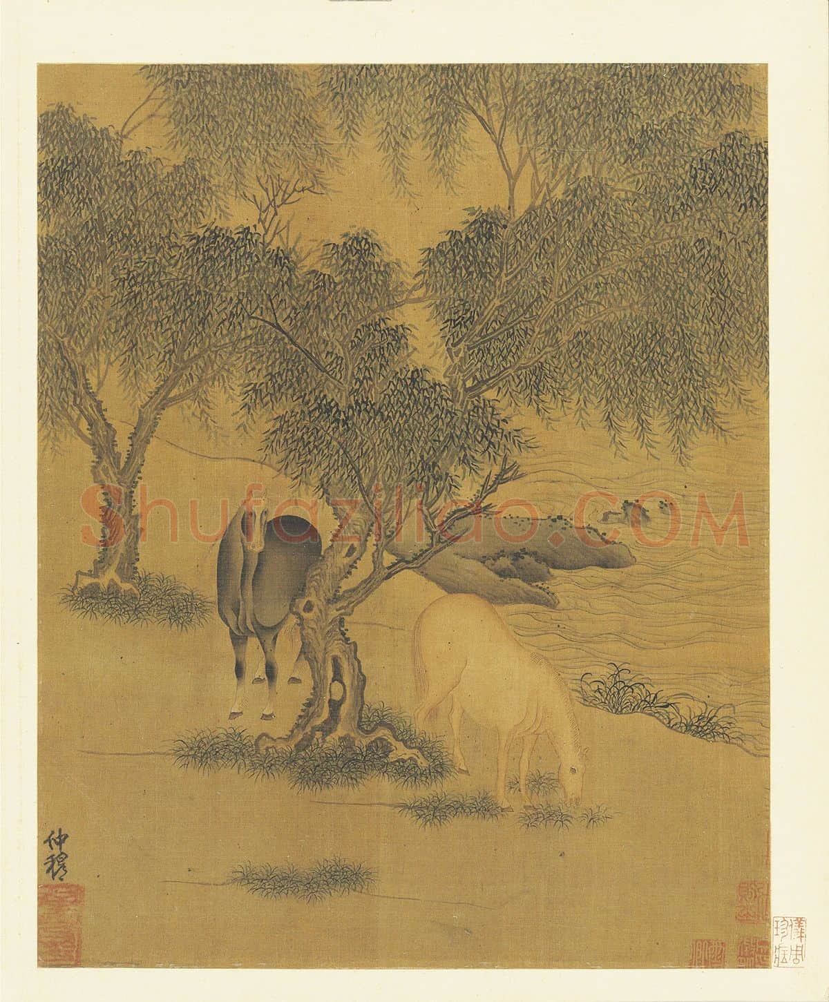 赵雍《春郊散马图》
