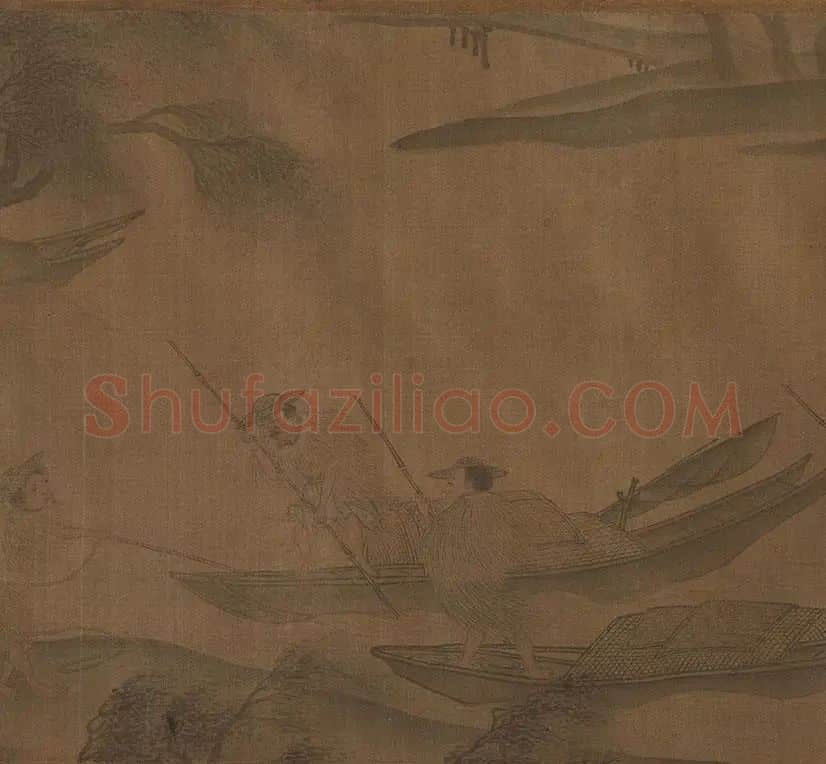 李唐山水人物画《风雨归舟》卷_07