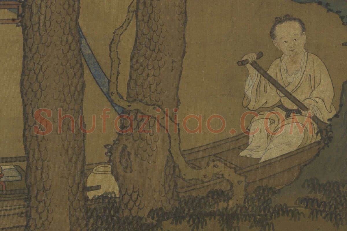 山水人物画《松阴晚棹图》局部 (2)