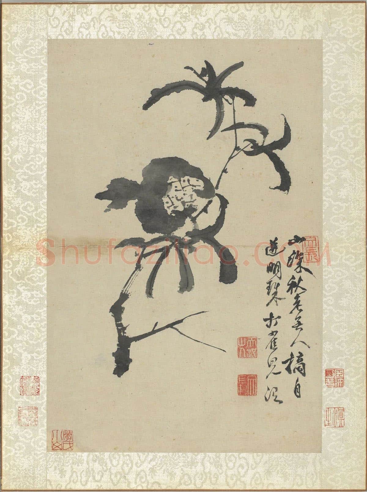 徐渭写意画《水墨直幅画石榴》