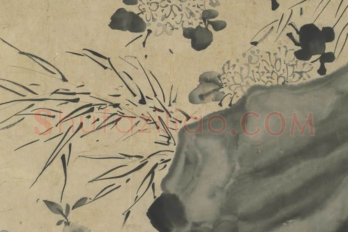 徐渭水墨画《花竹轴》局部 (5)