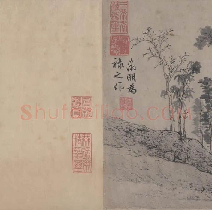 文徵明书画作品《林榭煎茶图》书画合璧卷_04