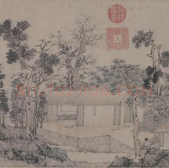 文徵明书画作品《林榭煎茶图》书画合璧卷_05