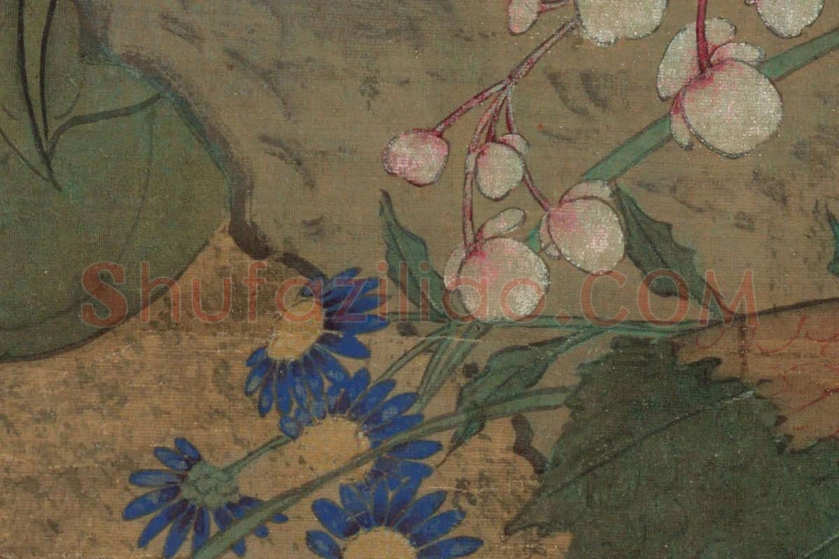 文俶工笔花鸟画《秋花蛱蝶图》高清大图局部 (4)