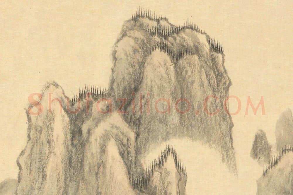 王翚《仿燕文贵秋山萧寺图》山水画局部 (4)