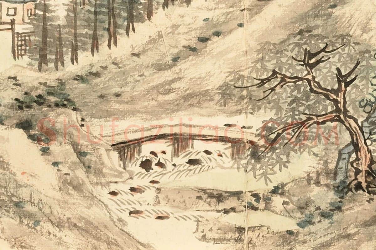 王学浩山水《仿王晋卿层峦古刹图》局部 (1)