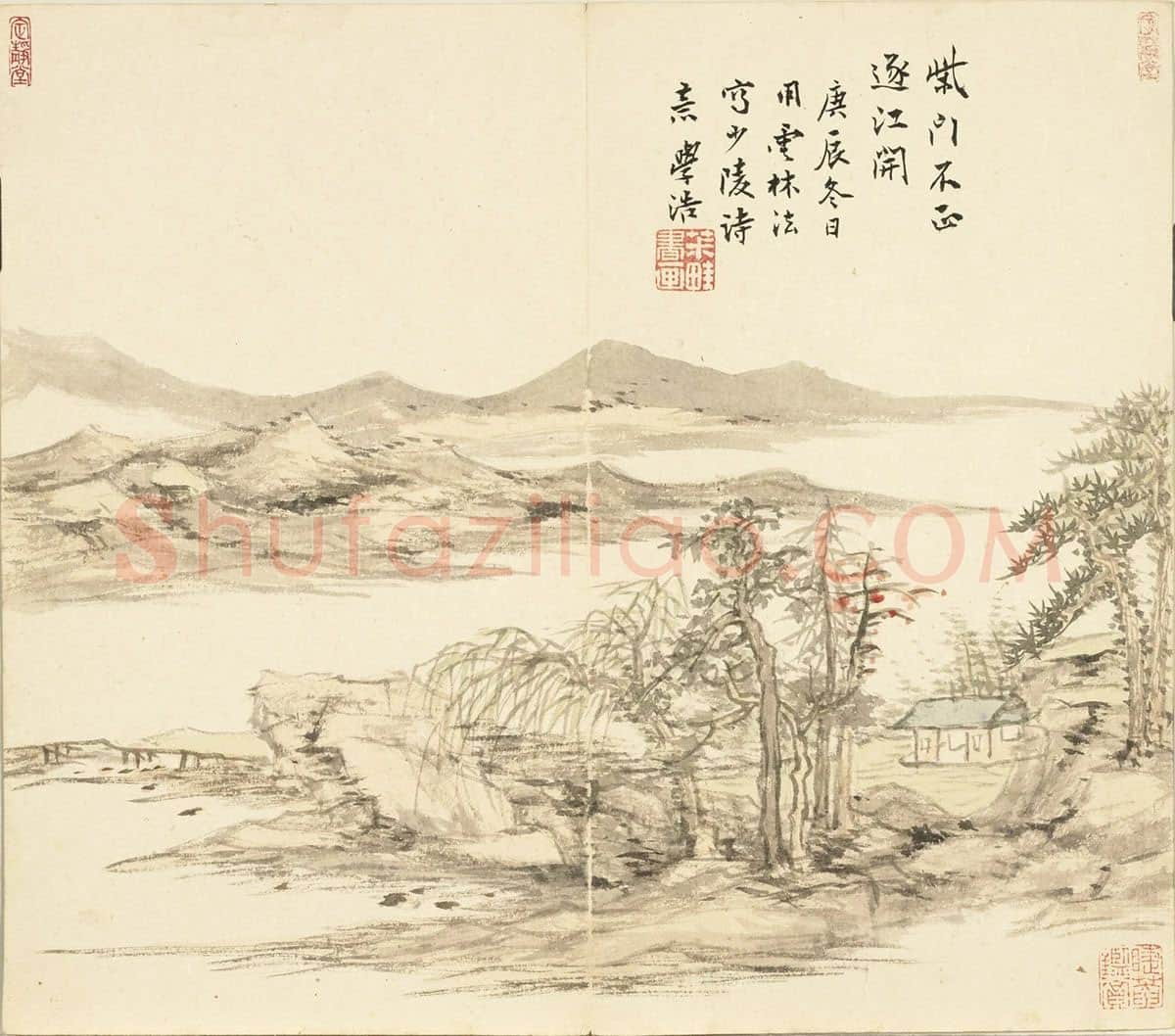 王学浩山水《仿云林法写少陵诗意》