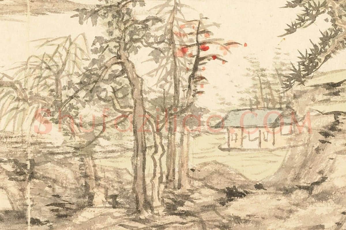 王学浩山水《仿云林法写少陵诗意》局部 (2)