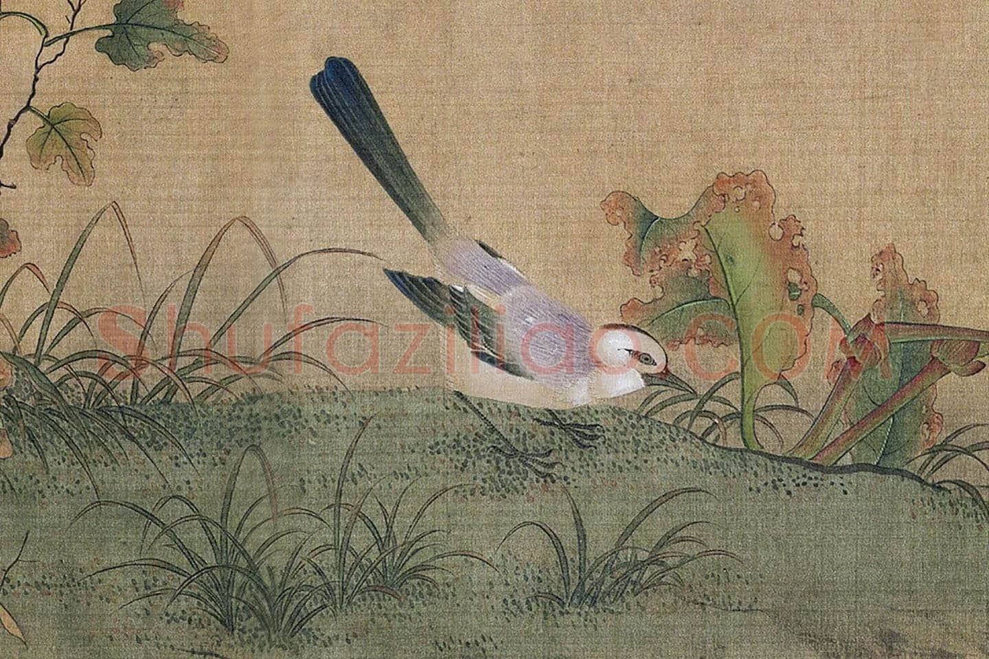宋徽宗花鸟画《秋塘山鸟图》高清大图局部 (3)
