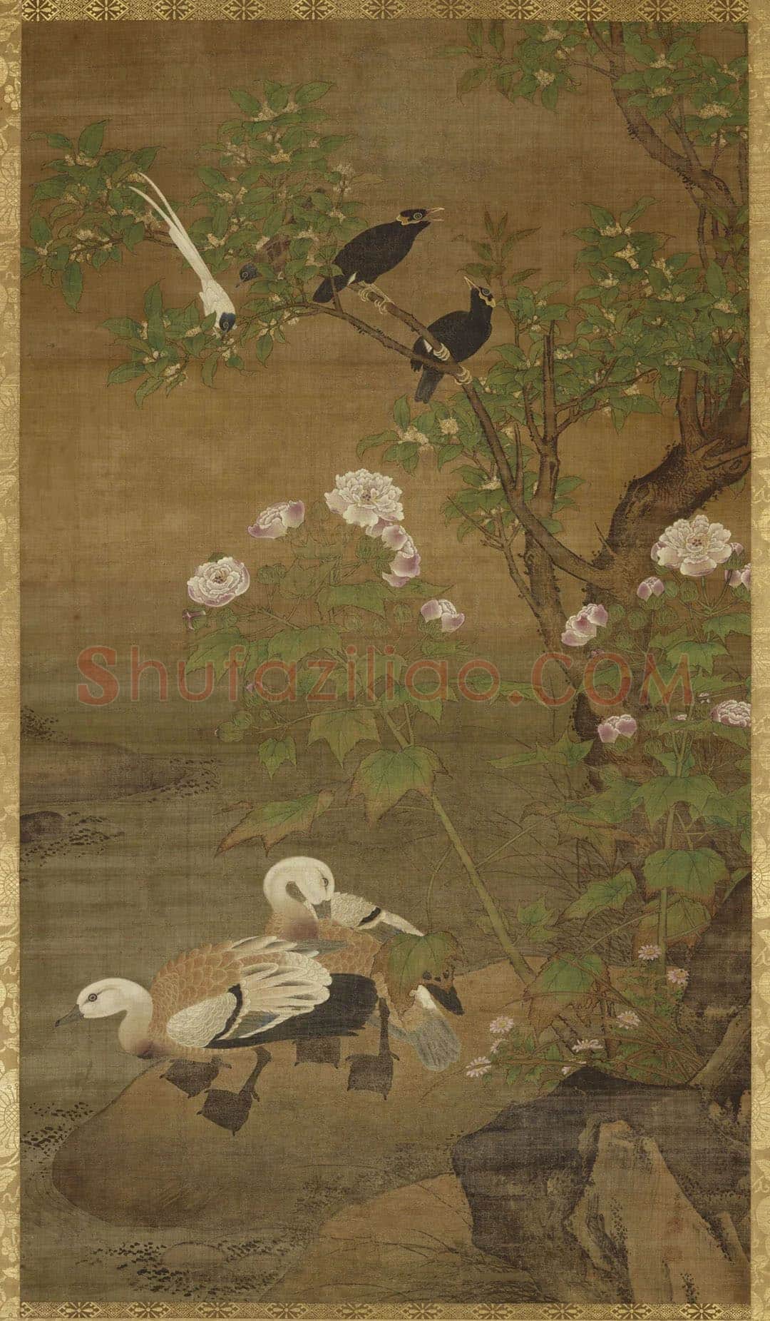 明·吕纪工笔花鸟画《四季花鸟图之秋景图》